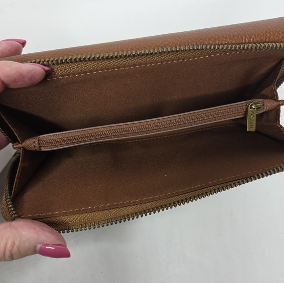 Fossil Jori Flap Clutch Wallet Medium Brown NWT - Picture 6 of 8